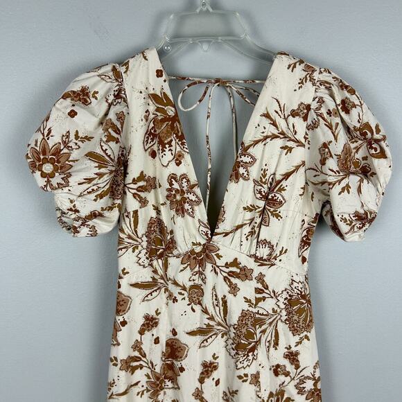 Abercrombie and Fitch Cream Floral Printed Poplin Puff Sleeve Midi Dress XS - Picture 5 of 7